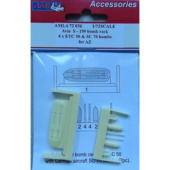 Plastikový model AML 1/72 Avia S-199 bomb rack 4x ETC 50, 2x SC70 bombs