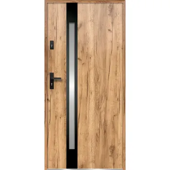 Vchodové dveře RADEX Dveře vchodové ocelové THEMIS, dub divoký/černý inox, 90P (vč.zárub.2070x1000mm)