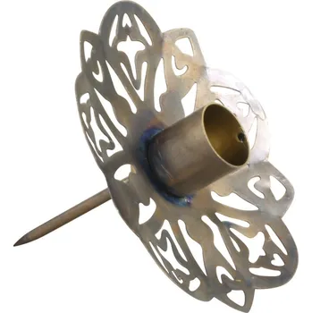 Svícen Mosazný antik zapichovací stojan na úzkou svíčku na věnec - Ø 11*9 cm