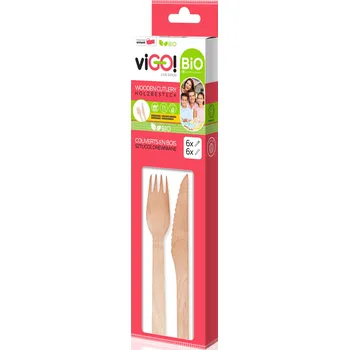 Příbor Příbor dřevěný campingový set 12 ks (6x nůž, 6x vidlička) Vigo