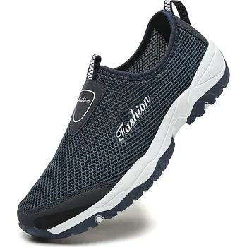 Pánské mokasíny Letní pánské boty nazouvací se síťkou a nápisem Barva: Modrá, Velikost: 46