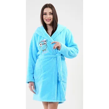 Dámské noční prádlo Dámský župan krátký s kapucí Sova tyrkysová S