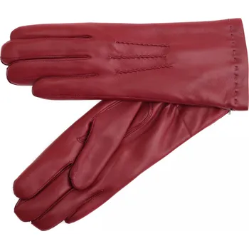 Rukavice Špongr Dámské kožené rukavice zateplené kožešinou MARGIT vínově červené Velikost: 7"