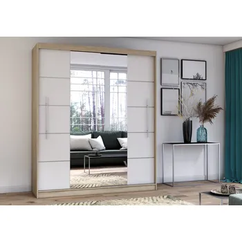 Šatní skříň Eoshop Šatní skříň Cori 204 cm se zrcadlem, Dub sonoma / Bílá se zrcadlem, bez osvětlení