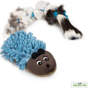 Hračka pro psa Pískací potvůrky plyšová hračka pro psy ježek s králičí kožešinou hnědá hlava / modré tělo