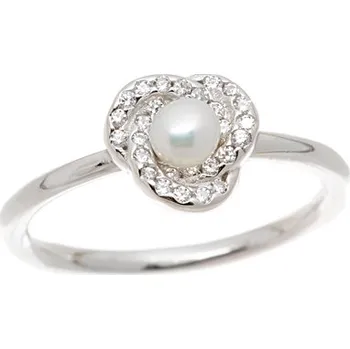 Prsten Dámský stříbrný prsten s perličkou a zirkony AGG152