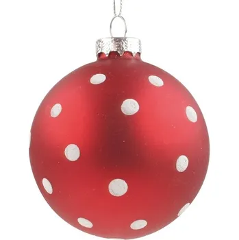 Sada skleněných baněk 8 cm, 4 ks v balení, červené s puntíky