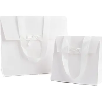 Dárková taška (kabelka) bílá s mašličkou - 24x11x20 cm