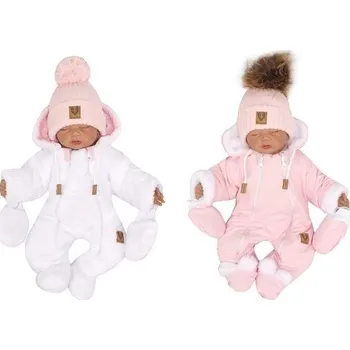 Kojenecká kombinéza Z&Z Zimní oboustranná kombinéza s kapucí + rukavičky růžová/bílá