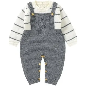 Pletený kojenecký overal ve vzhledu 2v1, s dlouhými rukávy Barva: Šedá, Velikost: 80/6-12M