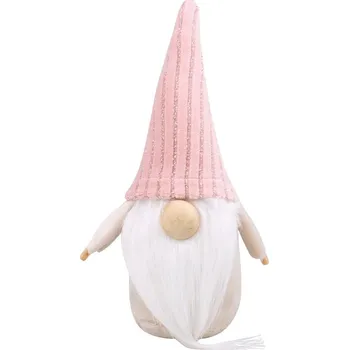 Vánoční dekorace Skřítek na postavení s růžovou čepicí 17 cm