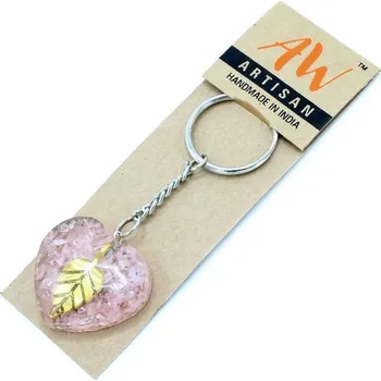 AWM, Ltd, S3 8AL Orgonitová Klíčenka / Přívěšek - Růženínové srdce se zlatým listem