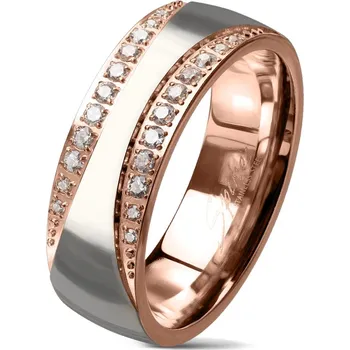 Prsten Šperky4U Zlacený ocelový prsten se zirkony - velikost 60 - OPR0097-60