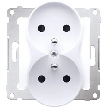 Elektrická zásuvka SIMON DGZ2MZ.01/11 dvojitá silová zásuvka s uzemněním a clonkami - pro rámečky PREMIUM bílá