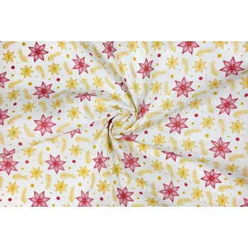 Bavlněné plátno červené a zlaté badyánové hvězdy