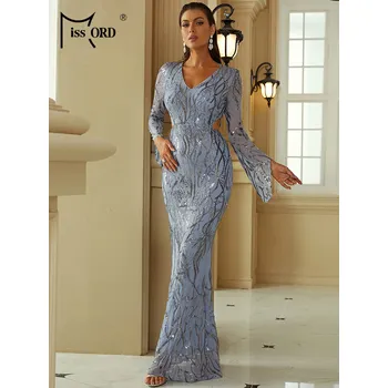 Dámské šaty Elegantní plesové a svatební šaty s výstřihem a zvonovými rukávy Barva: Modrá, Velikost: L