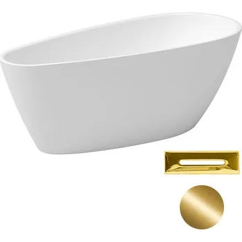 Besco Akrylátová volně stojící vana Goya A-line 160x73 (170x80) Barva: Bílá, Rozměry (cm): 160x73, Typ a barva výpustě: Click-Clack s přepadem, zlatá