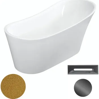 Besco Akrylátová volně stojící vana Calima Glam Z 170x74 Barva: Bílá/zlatá, Rozměry (cm): 170x74, Typ a barva výpustě: Click-Clack s přepadem, grafit