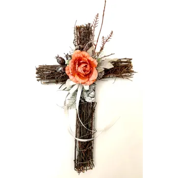 umělá květina Kyticky.cz Kříž s oranžovou růží