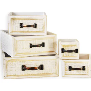 Zahradní dekorace Šuplíky dřevo 5ks bílá patina