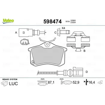 Brzdová destička Sada brzdových destiček, kotoučová brzda VALEO 598474