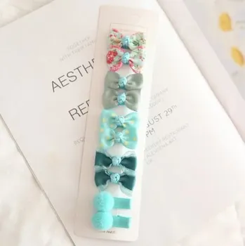 Čína Sada 10 ks (5 párů) klipů s textilní mašličkou do vlasů Barva: zelená