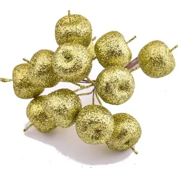 umělá květina Canea Jablíčka na drátku s glitry 12ks - sv. zelená