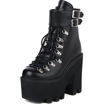 Dámské kozačky Masivní kotníkové boty se šněrováním s ozdobným páskem Velikost: 42, Barva (Varianta): PU