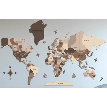 Nástěnná dřevěná mapa světa 150 x 90 cm