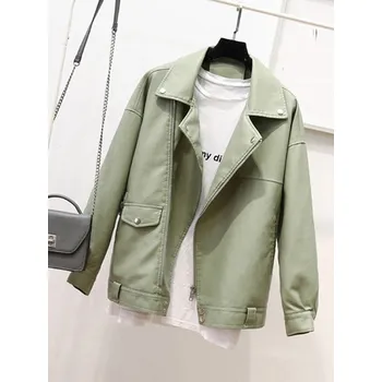 Dámský křivák Oversize koženková bunda křivák Barva: Zelená, Velikost: S