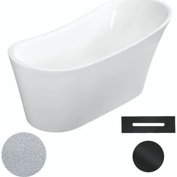 Besco Akrylátová volně stojící vana Calima Glam S 170x74 Barva: Bílá/stříbrná, Rozměry (cm): 170x74, Typ a barva výpustě: Click-Clack s přepadem, černá