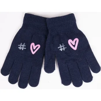 Rukavice Rukavice prstové YO RED0012G tm.modré se srdíčkem velikost rukavic: 18 cm