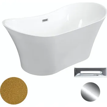 Vana Besco Akrylátová volně stojící vana Amber Glam Z 170x80 Barva: Bílá/zlatá, Rozměry (cm): 170x80, Typ a barva výpustě: Click-Clack s přepadem, chrom