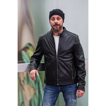 Pánská casual bunda Černá pánská kožená bunda GMBrody Velikost 4XL