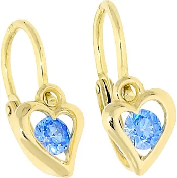 Náušnice Goldstore Dětské náušnice zlato modré srdce Váha: 0.93 g