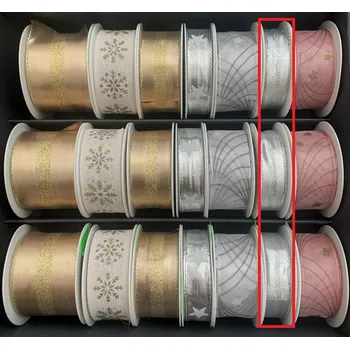 Stuha Nekupto Stuha látková vánoční Stříbrná s pruhem uprostřed 15 mm x 3 m