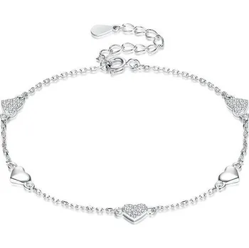 Náramek Dámský stříbrný náramek se srdíčky a zirkony