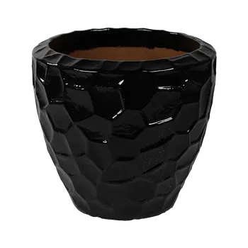 Květináč Moderní keramický květináč Cascara, Couple Relief Black Shiny 55x50cm