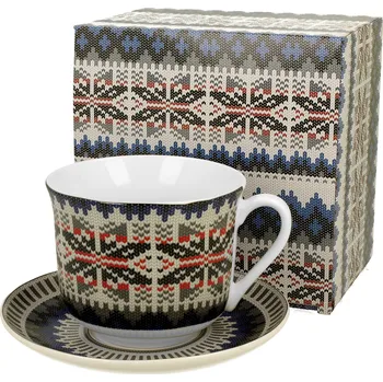 DUO Gifts DG - Porcelánový šálek s podšálkem vánoční SVETR modrý v dárkové krabičce - 470 ml