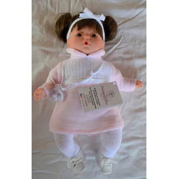 Panenka Realistická plačící panenka - Blaženka v růžovo-bílýc pletených šatech od španělské firmy Marina & Pau (Pitus Winter - 40 cm - balená v sáčku)