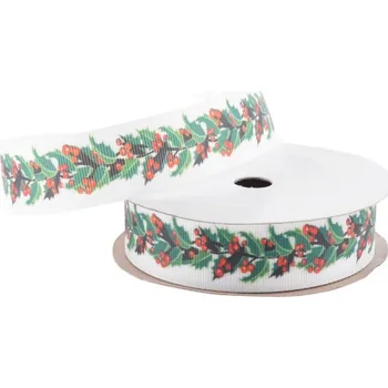 Stuha Stuha vánoční 25mmx9m bílá s cesmínou