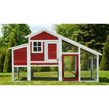 Kurník pro 6 slepic s velkým výběhem, krásné zpracování. Santorini červený, 190x62x95cm.