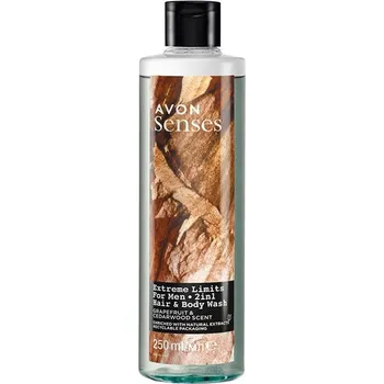 Sprchový gel Avon Senses Extreme Limits Sprchový gel na tělo a vlasy s vůní grapefruitu a cedrového dřeva 250 ml