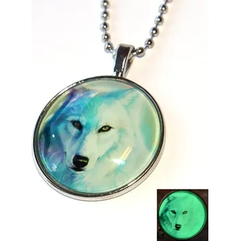Řetízek MR Amulet, Kuličkový řetízek s přívěskem, Bílý vlk, co Svítí ve tmě, Svoboda, Volnost, Divokost, Wolfs Freedom 3339