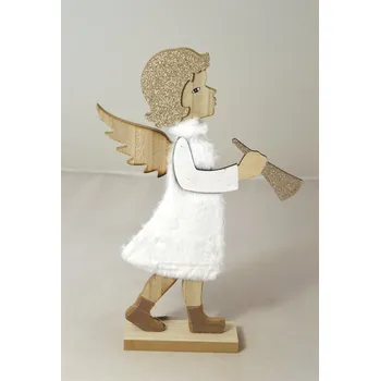 Duchovní literatura Anděl dřevo s trubkou bílé šaty 30,5cm - Trendy