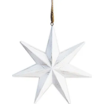 Vánoční dekorace Hvězda závěs dřevo 16cm bílá patina (550122)