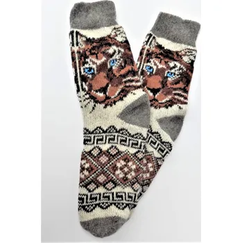 Pánské ponožky Pánské pletené ponožky z ovčí vlny – pohodlí a teplo každý den Barva: Přírodní s hnědou - motiv tygr, Velikost: 43-44
