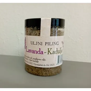 Tělový peeling Tělový peeling s květy šalvěje, levandule, olivovým olejem a mořskou solí, 320 g