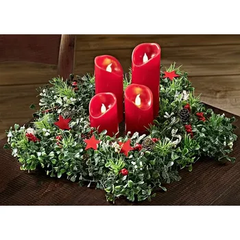 Věnec Adventní věnec ve tvaru hvězdy se 4 LED svíčkami zelený/červený