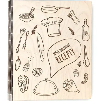 MAJADESIGN Dřevěná kuchařka - zápisník na recepty - Moje oblíbené recepty Formát: A5, Papír: Linkovaný